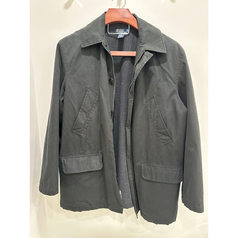 Polo Ralph Lauren Mens Black Field Jacket Cotton Fleece Lined Full Zip Coat L